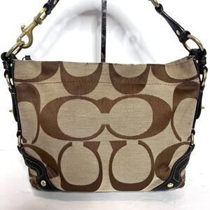 Coach Vintage Signature Carly Hobo Shoulder Bag Jacquard Brass Leather